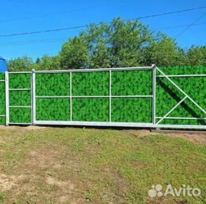 Автоматические ворота откатные с профлистом под траву